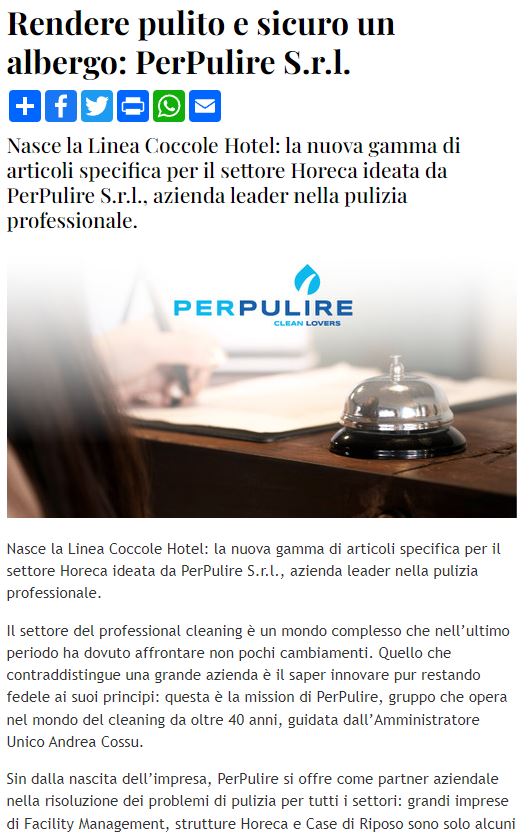 PerPulire line coccole dedicata agli hotel