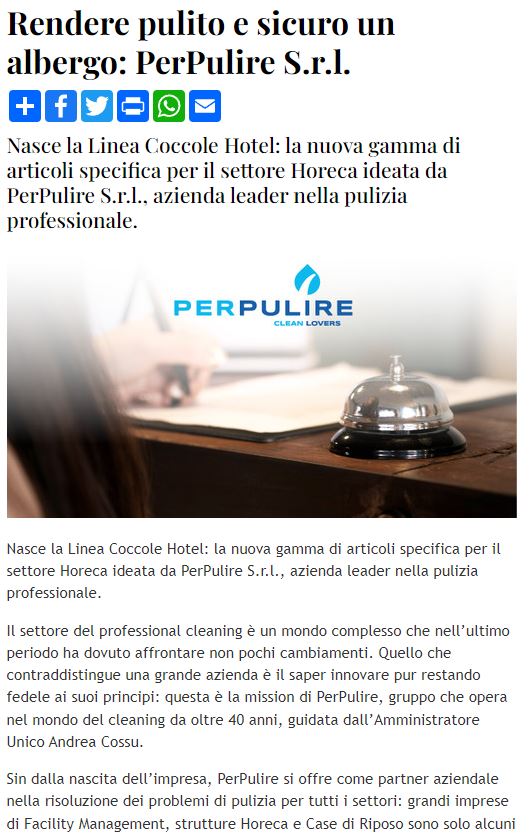 PerPulire line coccole dedicata agli hotel