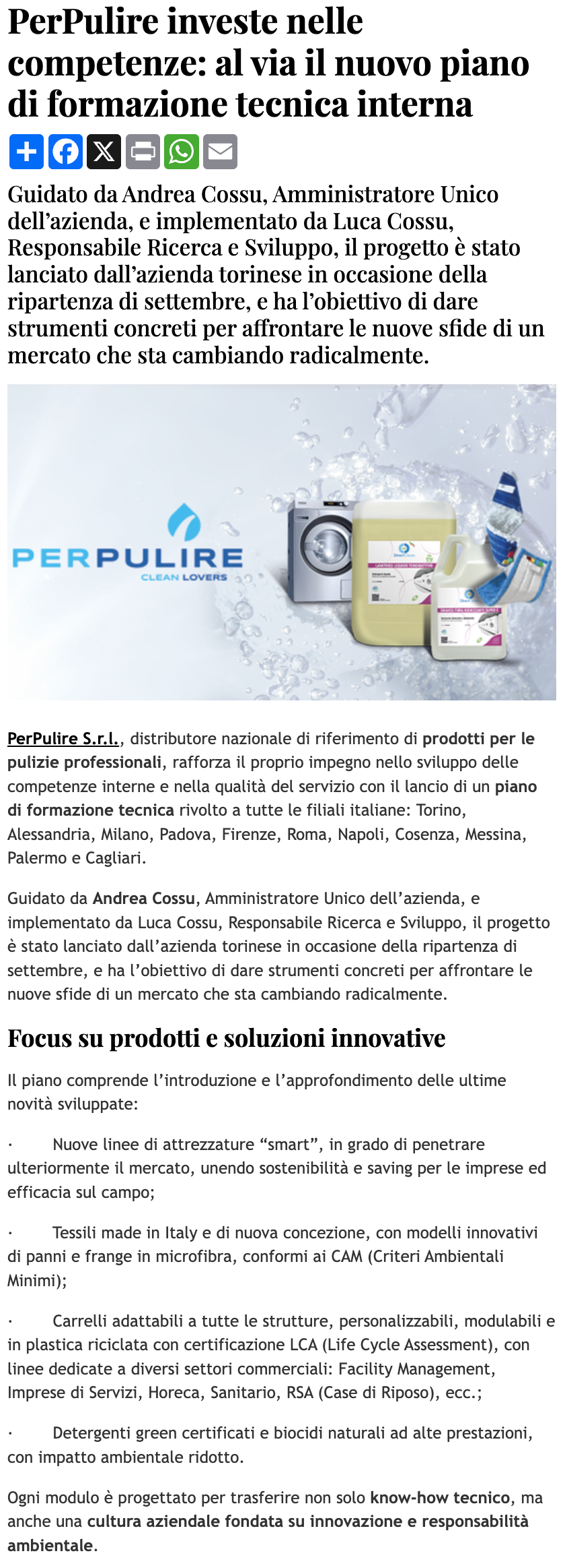 PerPulire line coccole dedicata agli hotel