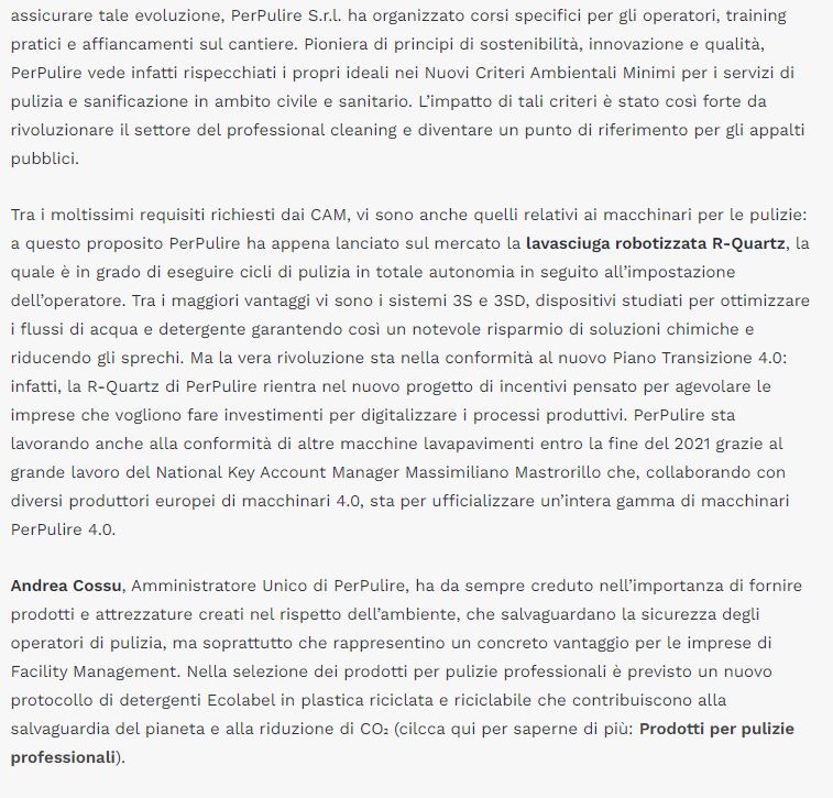 PerPulire articolo su Dimensione Pulito