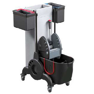CARRELLO MONO VASCA CON DIVISORIO 15+10LT STRIZZATORE + 2 SECCHIELLI 7LT E SUPPORTO SACCO 90LT
