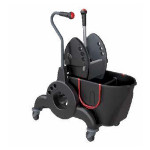CARRELLI PULIZIA | CARRELLO MONO VASCA CON DIVISORIO 15+10LT STRIZZATORE PREXA I, INSERTI IN GOMMA E MANIGLIA LATERALE - 